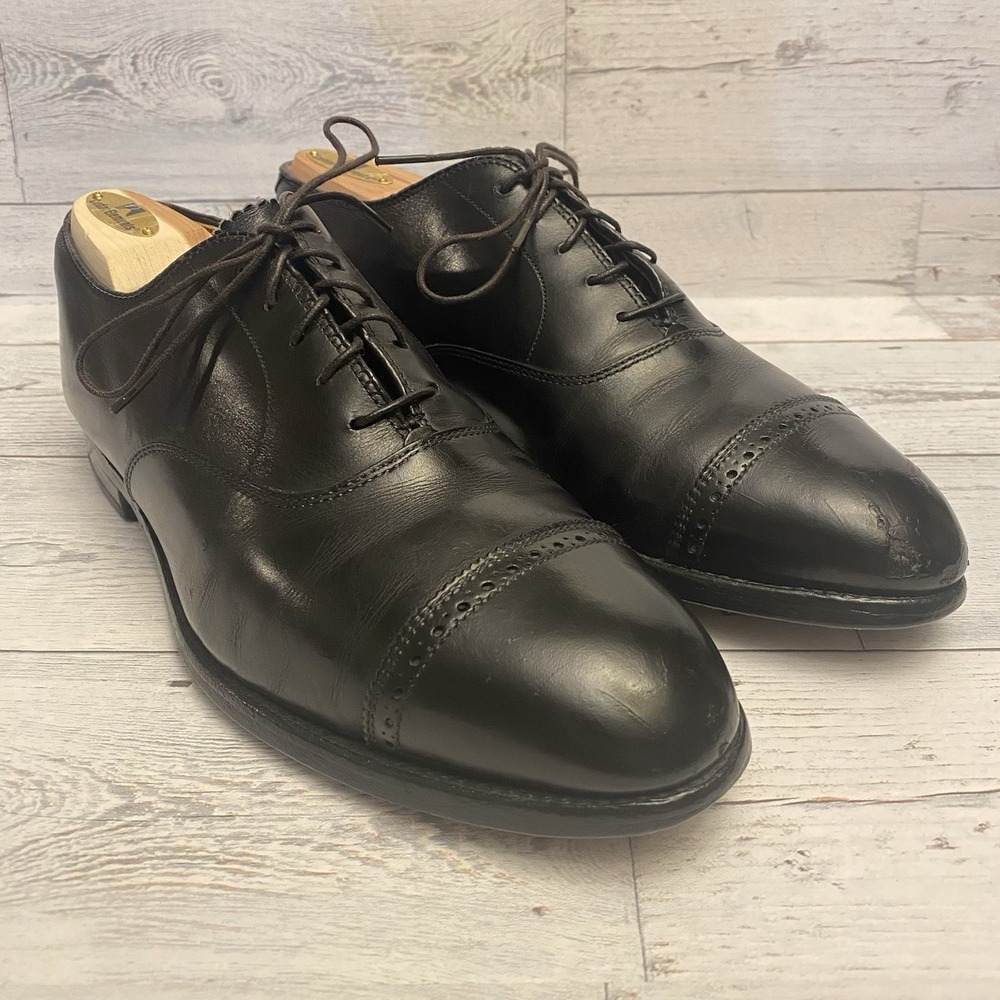 Alden Shoes Mens 8 B D Black Leather 901 Cap Toe Perforated Oxford Formal Dressy